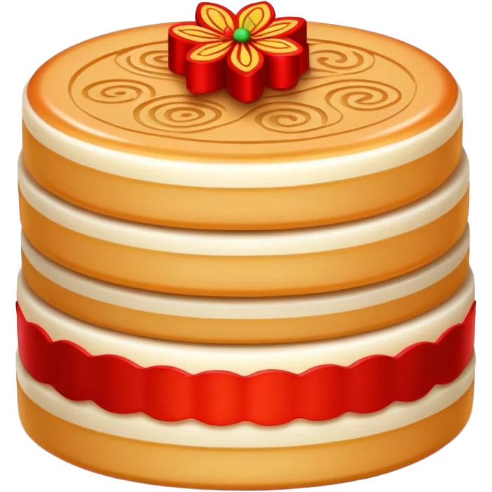Chinese New Year Nian Gao sweet rice cake with red decorations, simplified emoji style with bold outlines and bright colors, cartoon style sticky new year dessert emoji