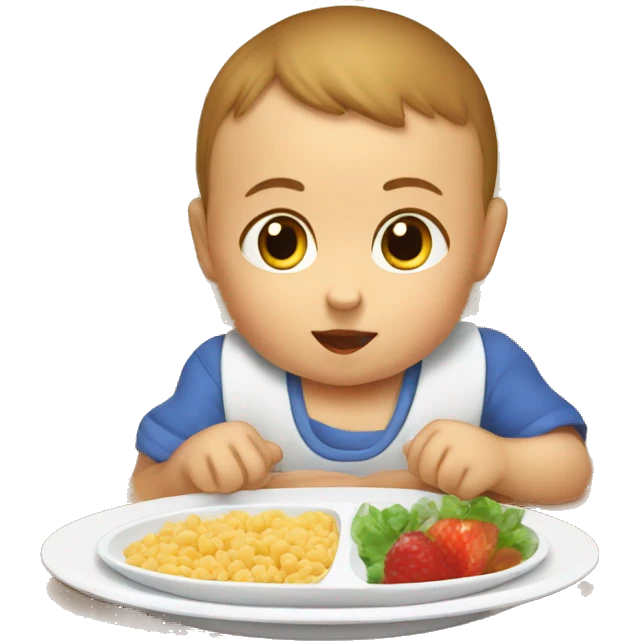 A baby eat his HELSI food in the chair for kids by the table  emoji