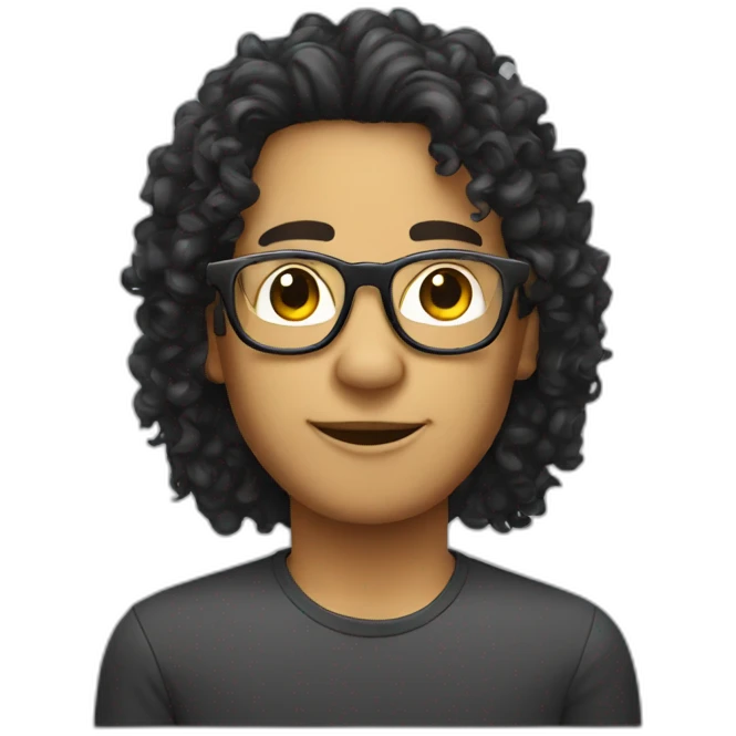 dark curly hair mullet and rounded glasses side view emoji