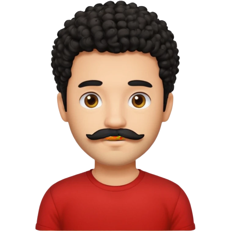  یه پسر مو فرفری با ریش و سبیل با موهای مشکی و تیشرت قرمز emoji