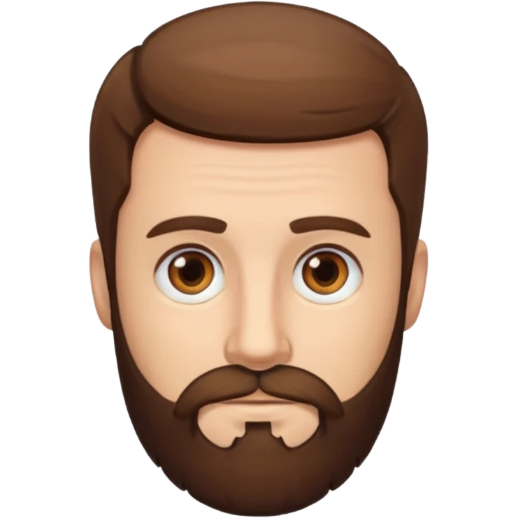 man with short brown hair, brown eyes, and has a brown beard. absolutely no forehead wrinkles  emoji