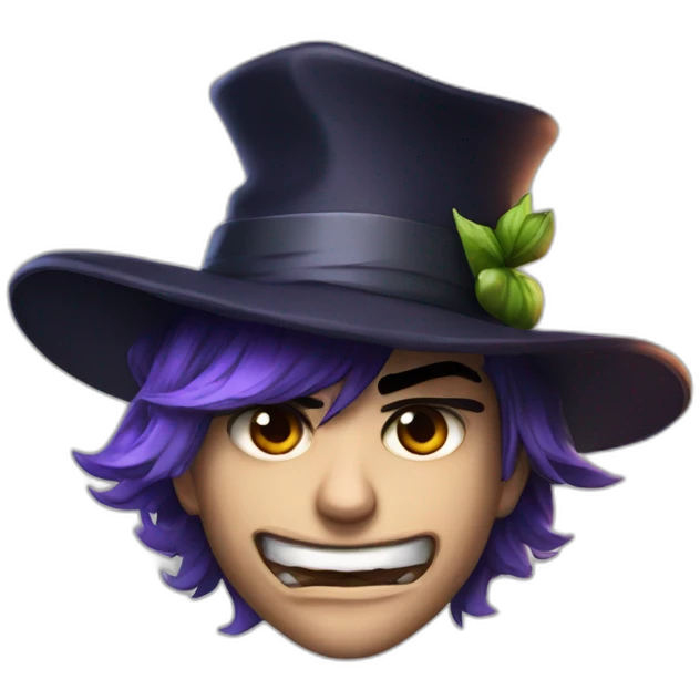 Ace Trappola from Twisted Wonderland with a hat, angry face emoji