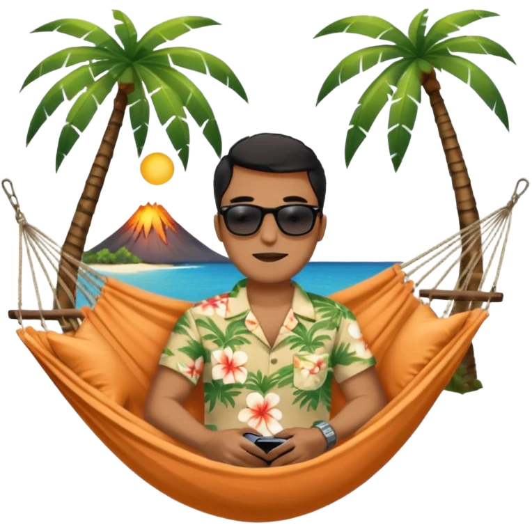 palm tree with hammock in Volcano Island emoji