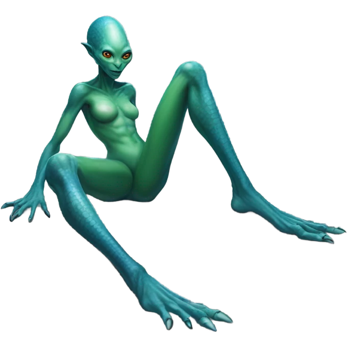 a Reptilian alien woman, laying down, full body emoji