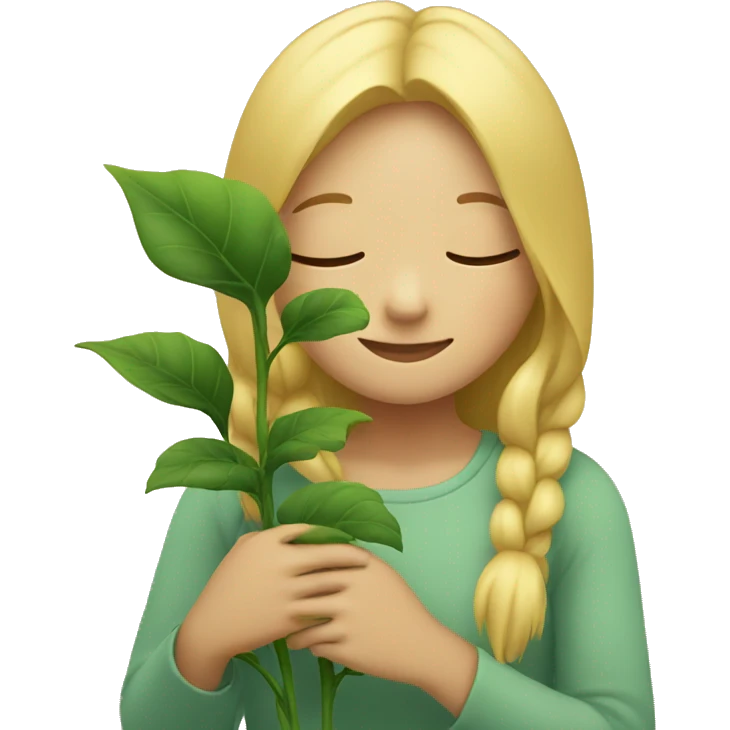 Blond Girl hugging plant emoji