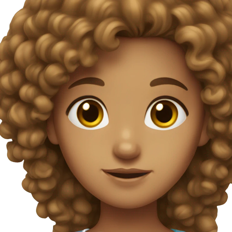 girl with long brown curly hair, brown eyes emoji