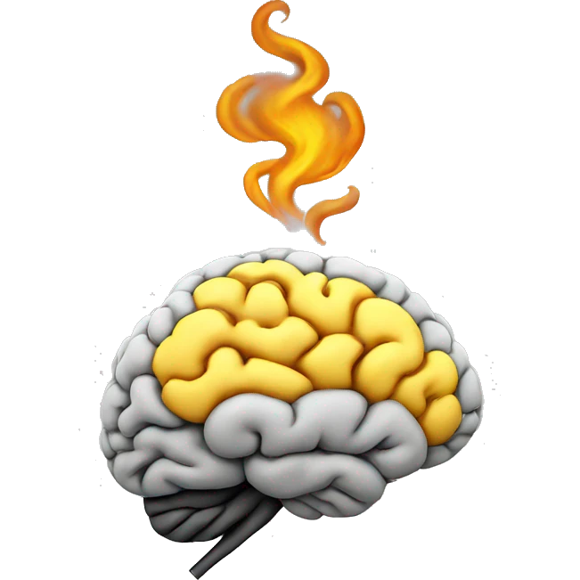 Smoke coming out at the top of brain emoji