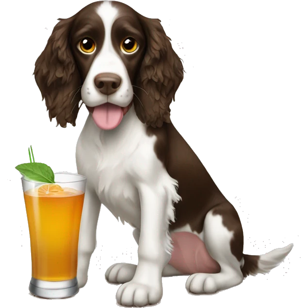 Springer spaniel with a drink emoji