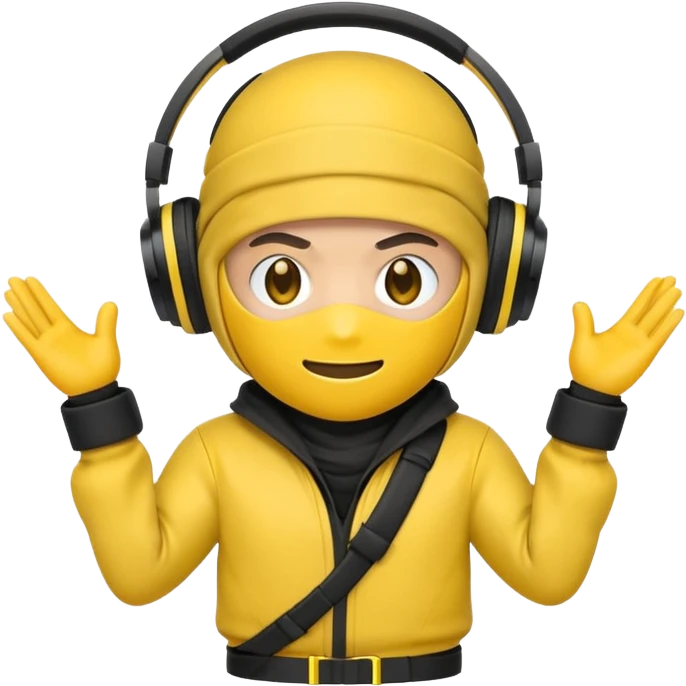 Make a customized yellow  emoji that has dj headphones on and a ninja outfit emoji