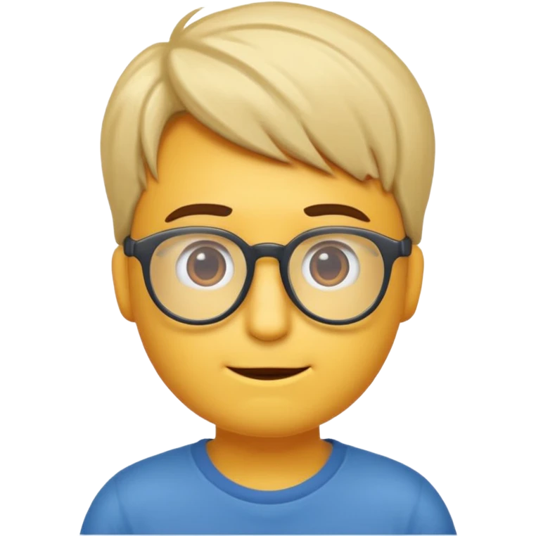 Erstell mir ein emoji von einer gut aussehenden Person. Diese sollte Männlich, ohne Bart mit Brille, guter Frisur und jung sein. Er soll sehr intelligent wirken, noch dazu sollte man sein T-shirt oder Hoodie sehen. emoji