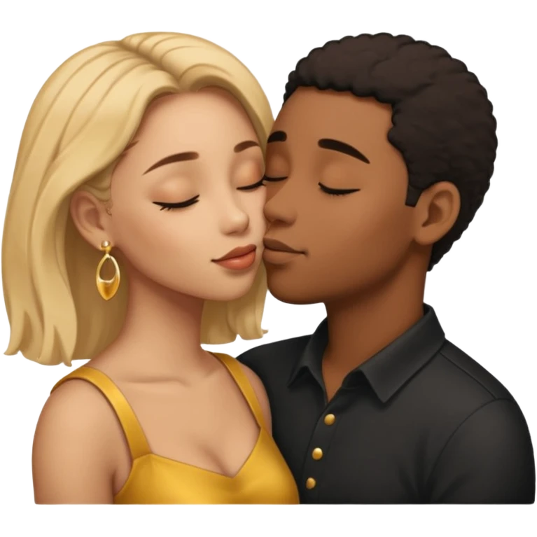 Ebony couple, light skin female brown skin male kissing emoji
