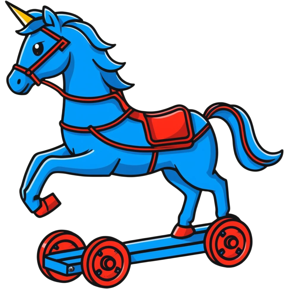 Fast running electric horse made of electricity, metal plates, bolts, visible blue and red wires, with lightning surrounding it emoji
