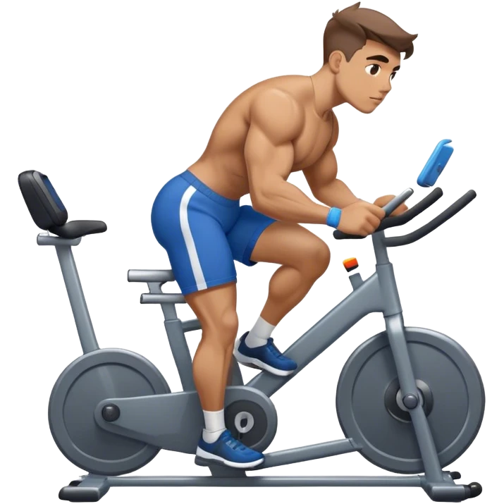 buff guy blue shorts grey stationary bike emoji