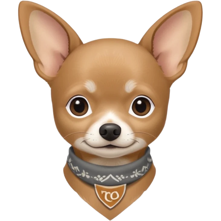 Make a Gray Chihuahua wearing a earthy tone bandana around the neck with the logo TCO on the bandana emoji