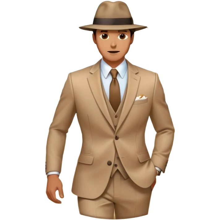 Ethereal male silhouette with suit jacket and hat, surrounded by flowing energy waves and subtle style elements, masculine fashion inspiration emoji