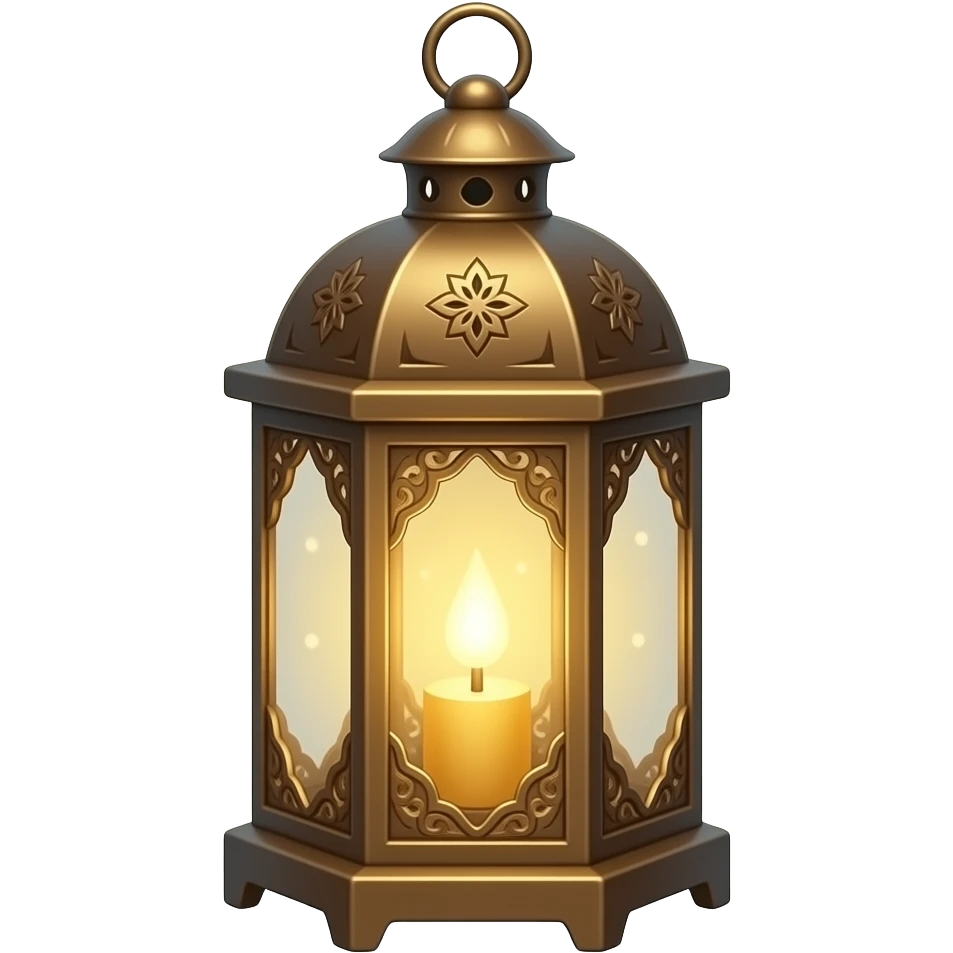 A tiny ornate lantern glowing with warm golden light, surrounded by soft sparkles and a whimsical enchanted look. emoji