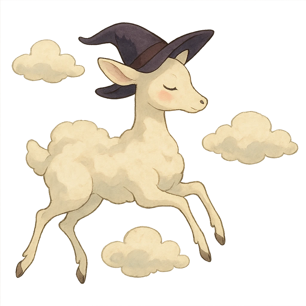 vanilla cloud doe, floating gracefully, rosy cheeks, witchy elegance, ghibli style emoji