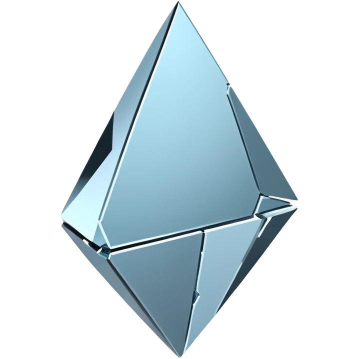 broken mirror shard emoji, sharp chrome edges, high contrast reflections, futuristic minimal 3D style, isolated on white emoji