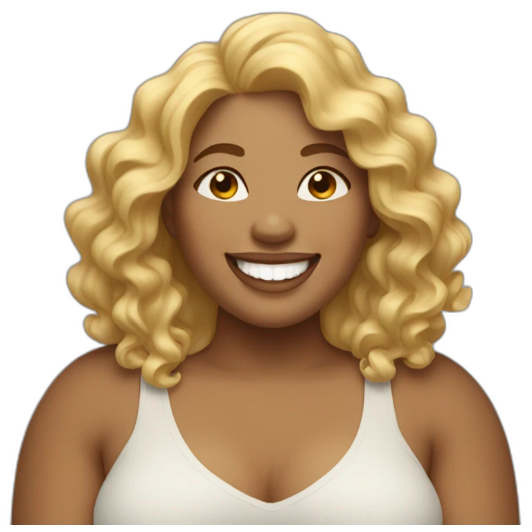 very happy plus-sized woman with blonde wavy hair emoji