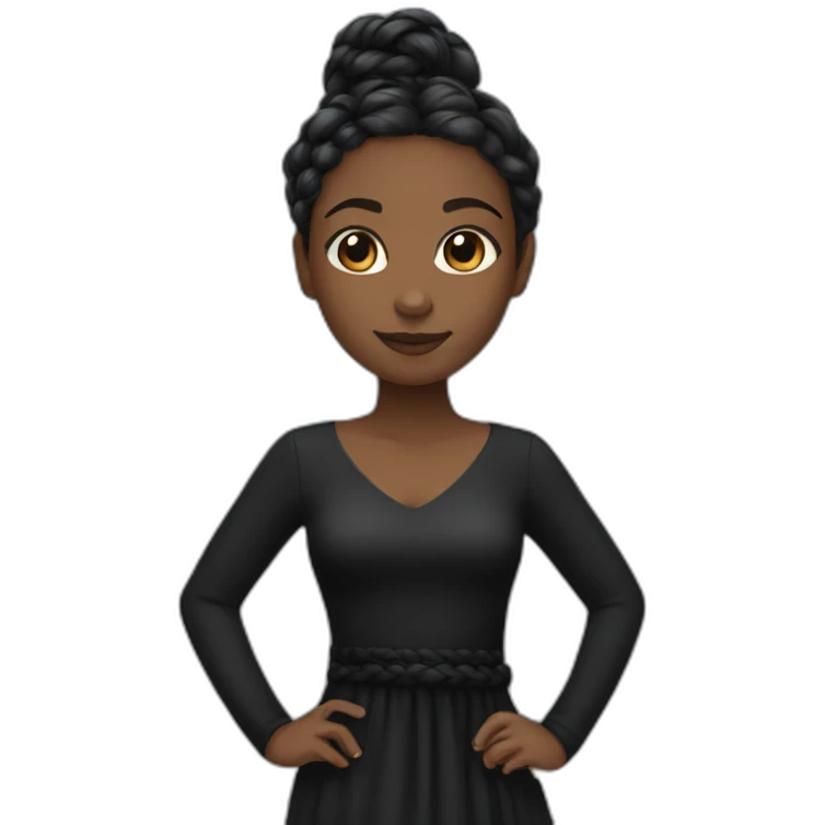 Black girl with long black dress with braid emoji