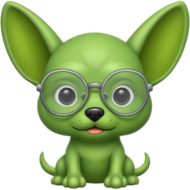 green alien dog with folded ears, wearing glassess emoji