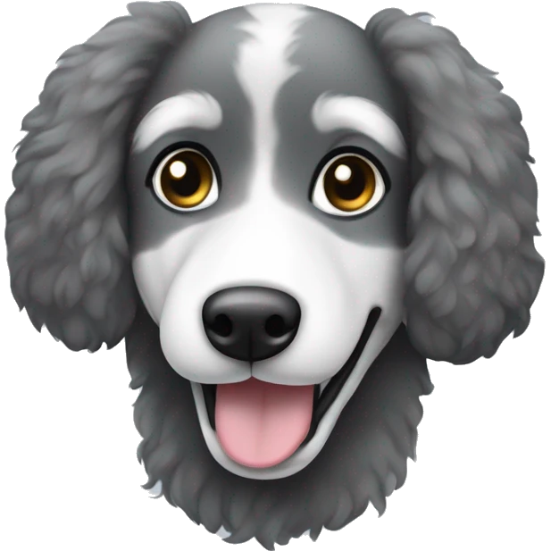 Black, grey, white Husky poodle dog floppy ears and mustache emoji