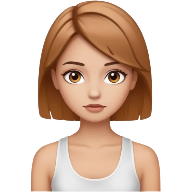 a girl with makeup on and really light brown colered hair and eyes with a tank top scin color white emoji