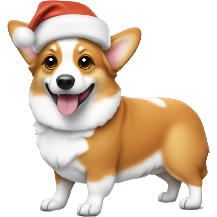 Orange and white corgi wearing a Santa hat emoji