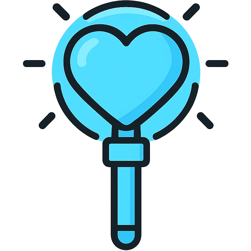 heart-shaped penlight, light blue color, glowing, simple icon emoji