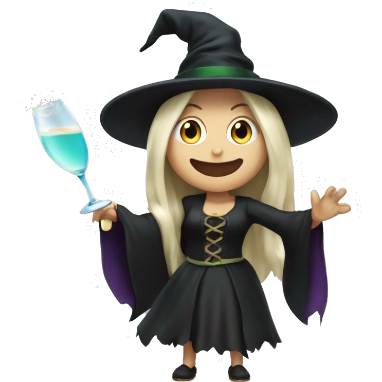 Witch, white skin, long hair, Popping Champagne Bottle emoji