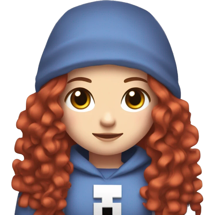 a white girl with long red curly hair, wearing periwinkle Minecraft hoodie holding a controller emoji