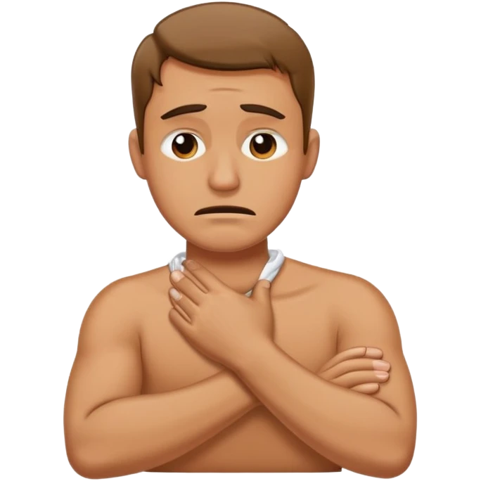 Guy with arms crossed holding his neck while crying emoji