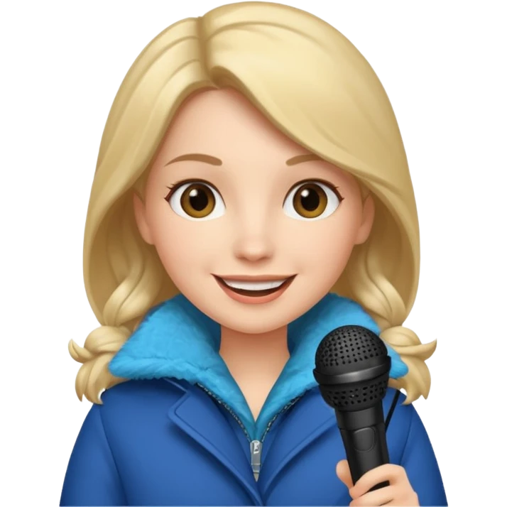 woman with winter clothes holding microphone emoji