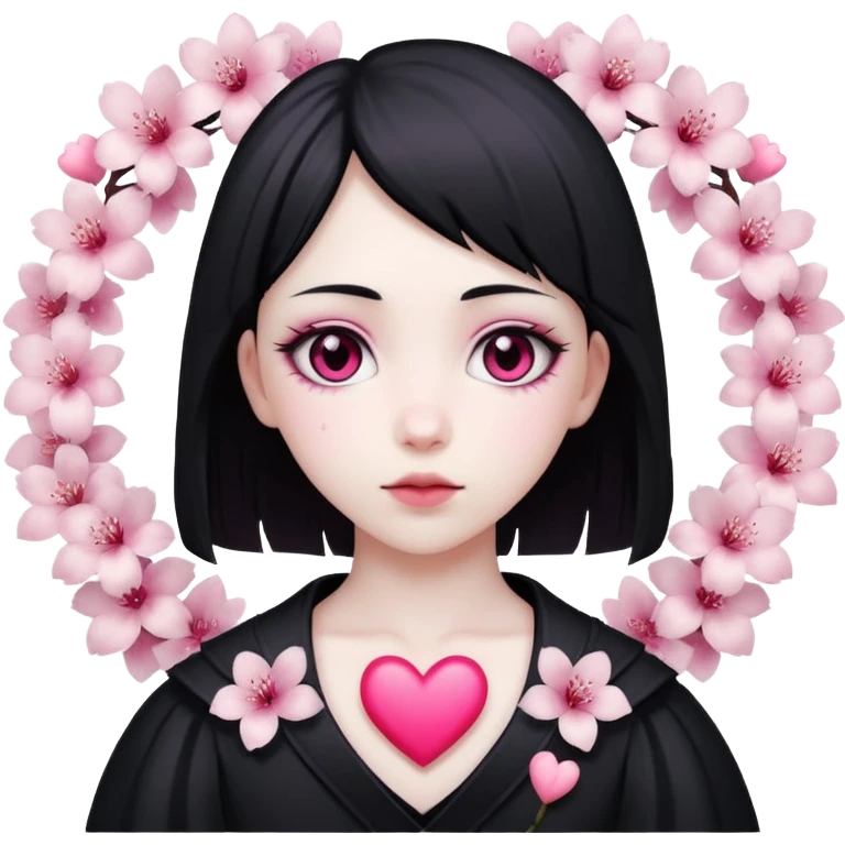 goth sakura heart, heart made of white sakura petals with pink accents emoji