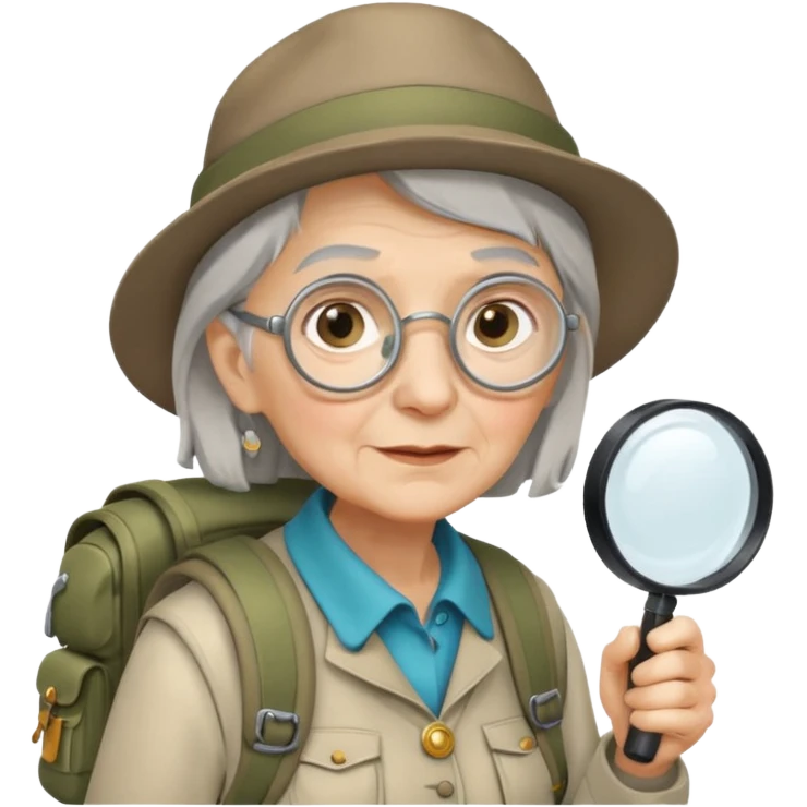Explorer old woman with magnifying glass and backpack emoji