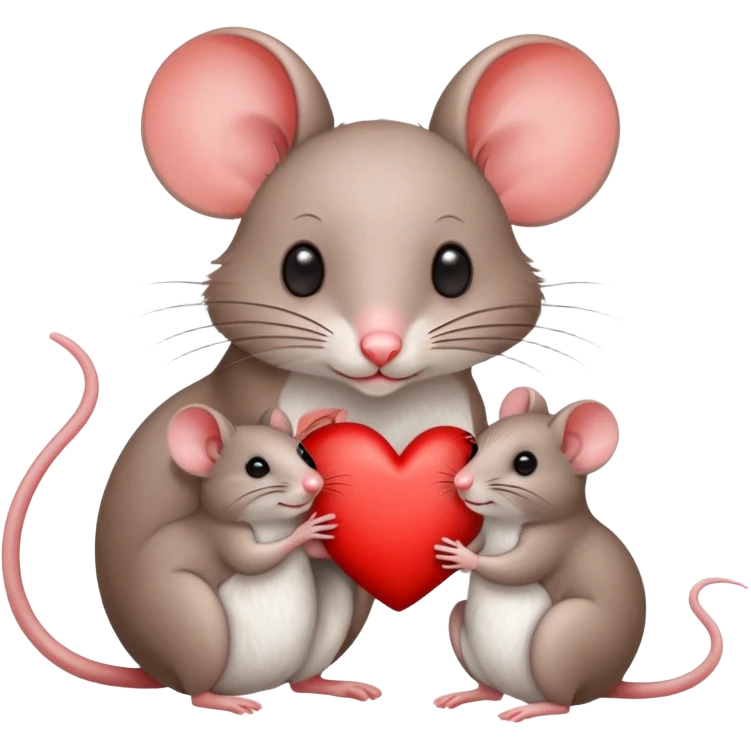 Two mice, a mother and a baby mouse in front of a heart. But only two mice please. emoji