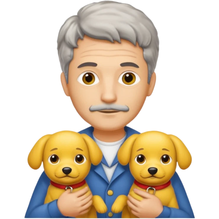 Italian man with no mustache and salt and pepper hair holding two yellow dogs emoji