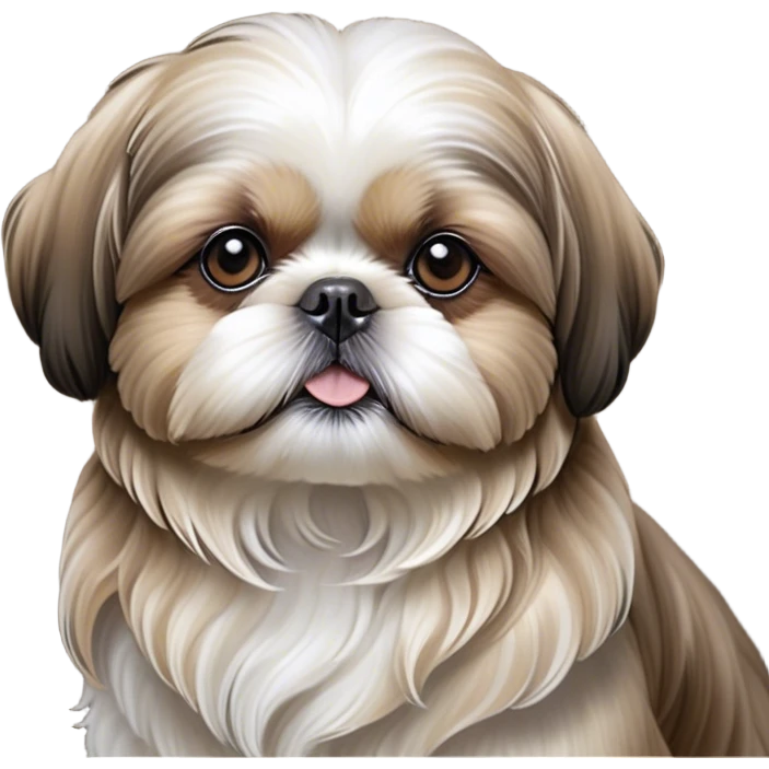 Cinematic Noble Shih Tzu Portrait Emoji, Poised and elegant, with a luxurious, flowing fur in refined muted tones, delicate features and wise, gentle eyes, simplified yet meticulously detailed, glowing with a soft, regal radiance, high shine, exuding quiet dignity and timeless charm, soft glowing outline, capturing the essence of a noble Shih Tzu that epitomizes refined poise! emoji
