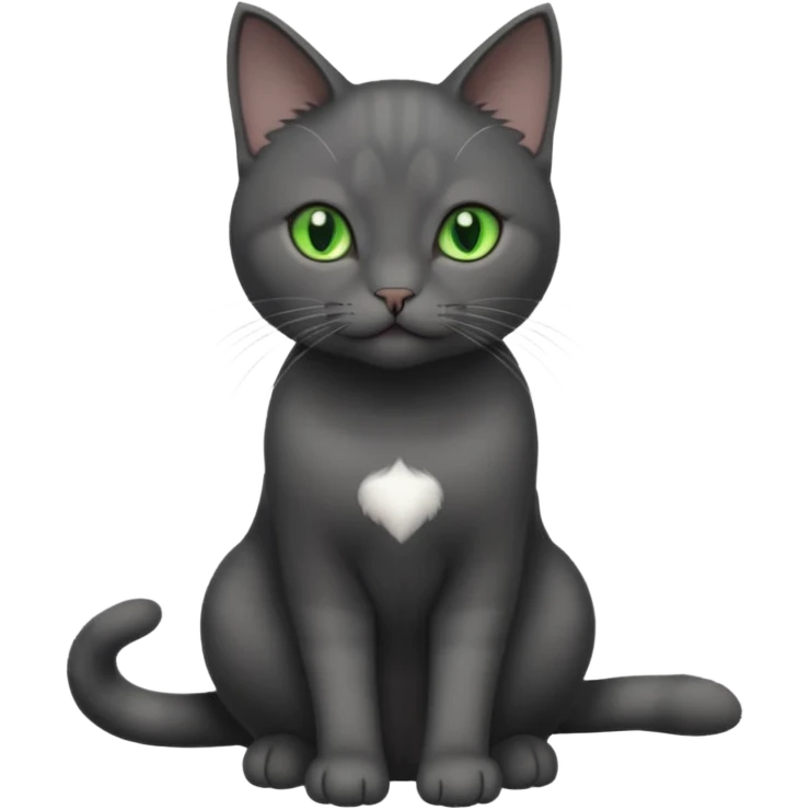 beautiful female solid dark grey cat with green eyes, white toes/paws and white patch on her chest lying down emoji