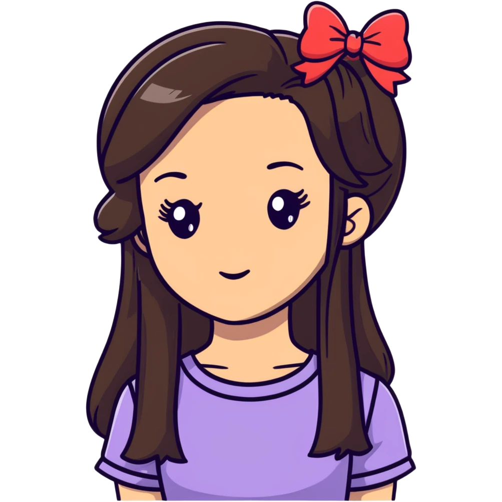 long hair brunette tan girl with bow with eyelashes emoji