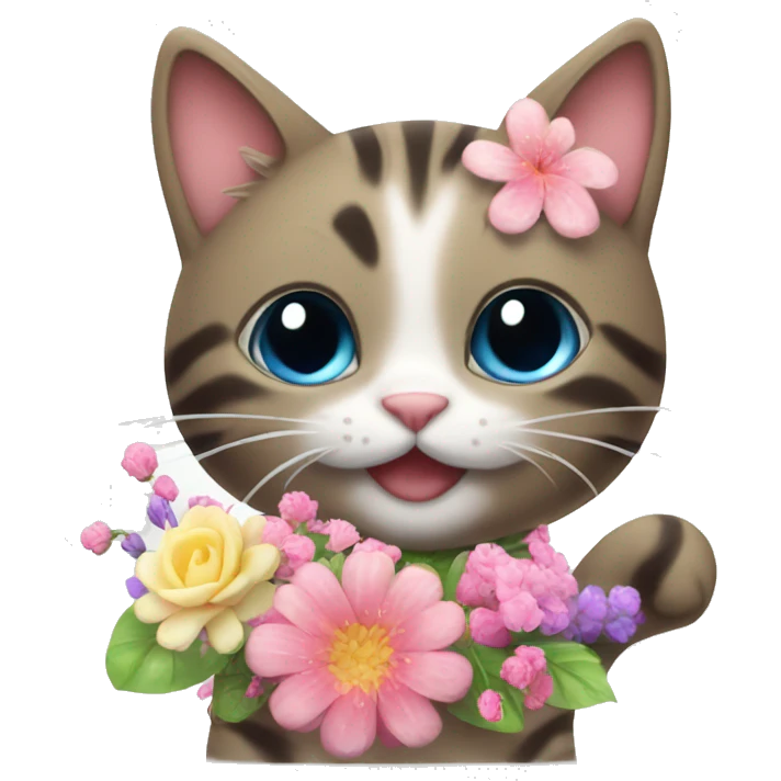 cute cat with flowers and candy emoji