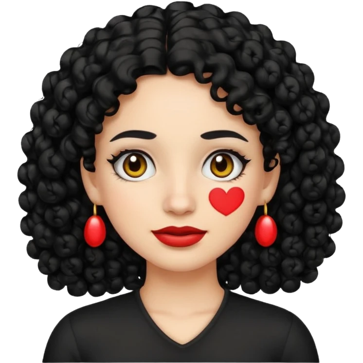 30-year-old Puerto Rican woman with white skin, black curly hair, emoji style emoji