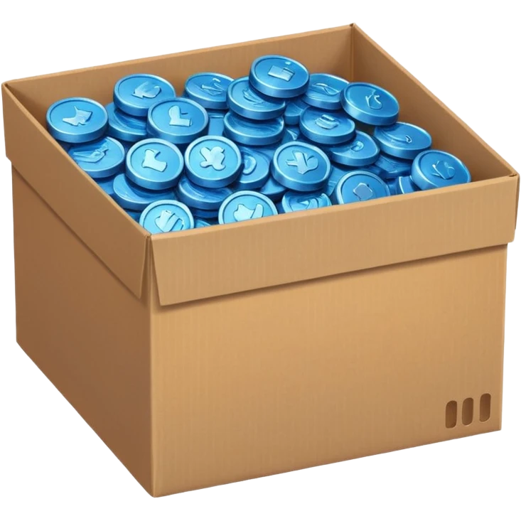 blue coins in a cardboard package emoji