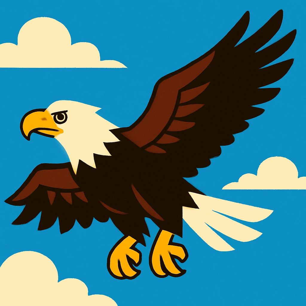 an American bald eagle soaring, vibrant colors emoji