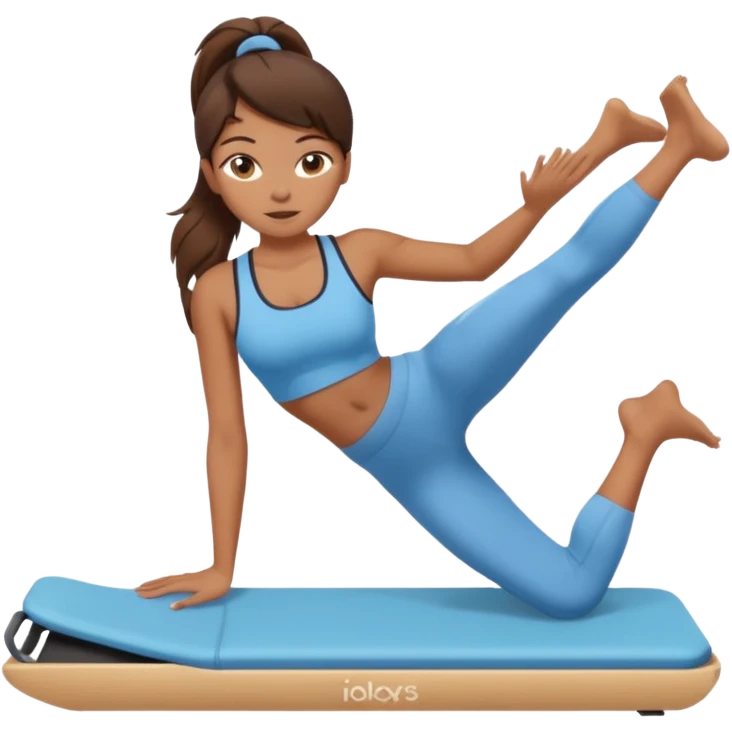 A tanned girl with brunette hair in her 20’s doing Pilates emoji