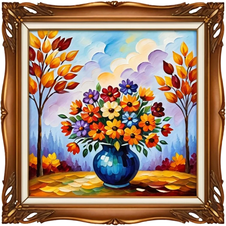 picture frame with painting of autumn flowers,  Afremov style emoji
