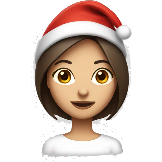 Brunette girl with brown eyes a long bob and a Santa hat emoji
