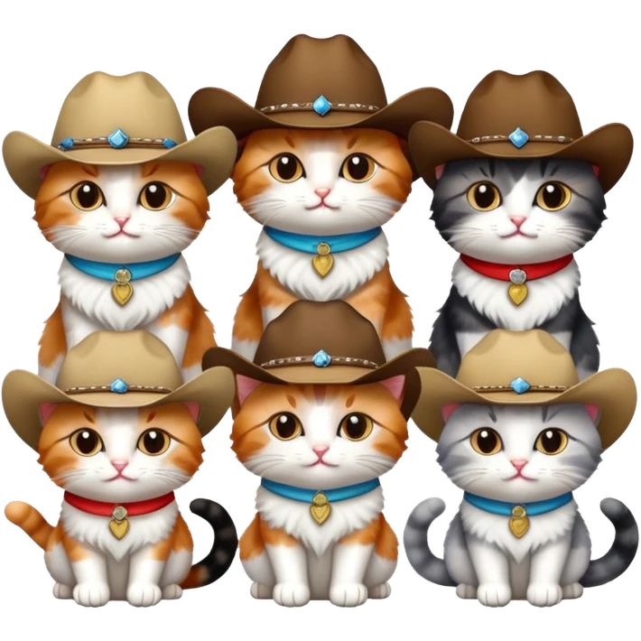 group of cats wearing cowboy hats emoji