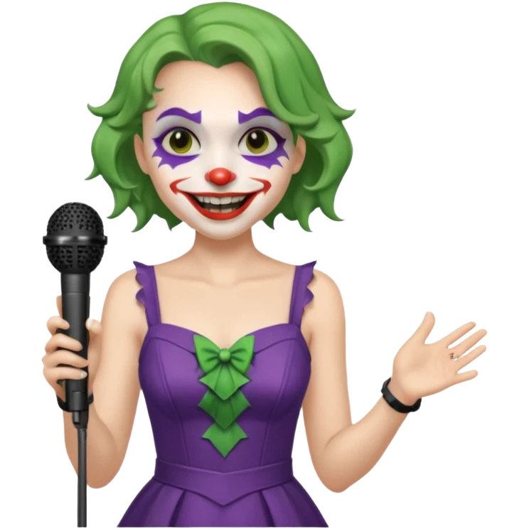 joker with dress, microphone, singing emoji