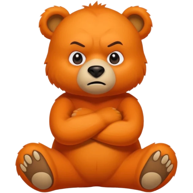 Create a orange friendly bear, make him look like from a kid cartoon. Show his whole body. Make him look shy and cross his leg while he is standing. make him look mad emoji